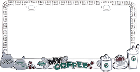 "Coffee Beans" Chrome Metal License Plate Frame with Clear Crystals